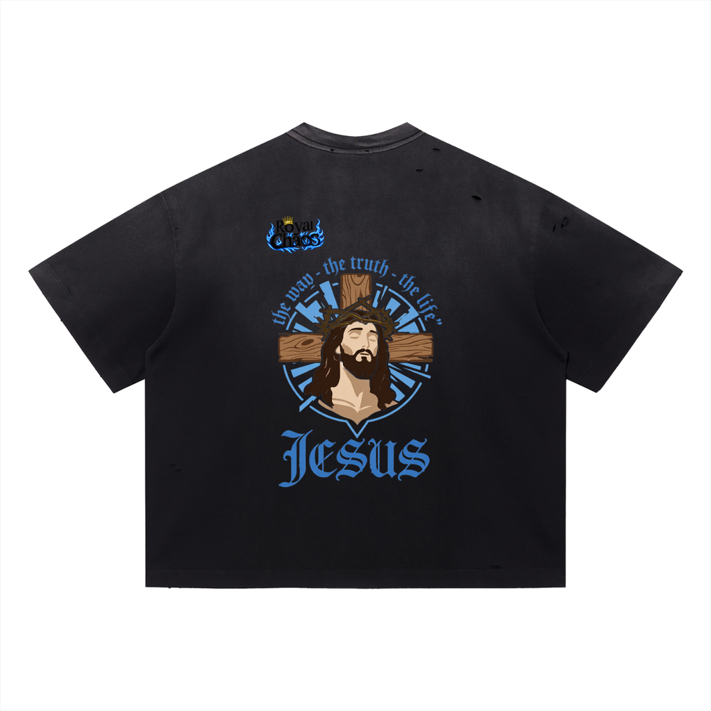 Royal Chaos Custom Jesus Distressed Oversized T-Shirt